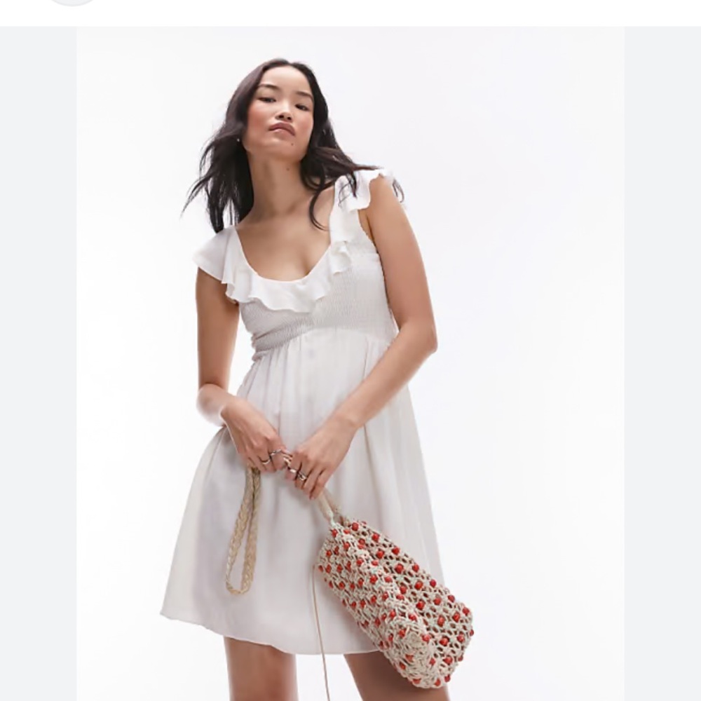 Topshop Cream Ruffle Dress